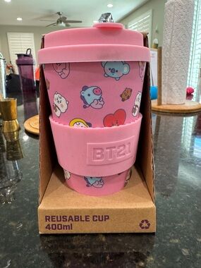 BT21 Pink Reusable Travel Cup with Silicone Sleeve